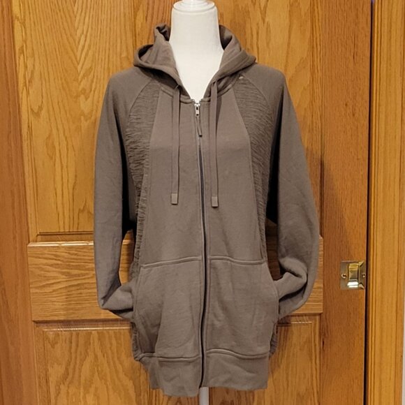 JoyLab Taupe Neutral Longline Zip Up Hooded Jacket Oversized Relaxed Fit NEW - Picture 4 of 15